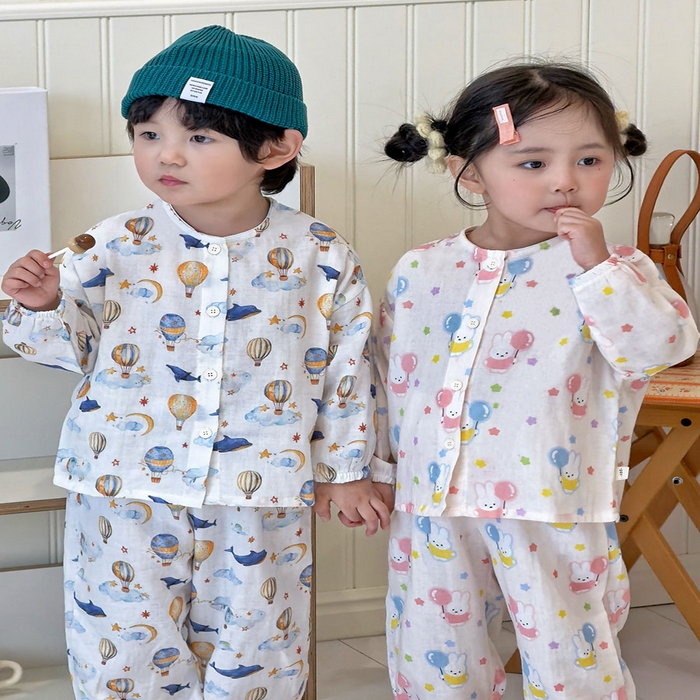 91家纺网 家纺一手货源 找家纺 （总）妍景家居生活馆 2026新款儿童纱布纯棉全棉鲸鱼热气球+气球小兔套装