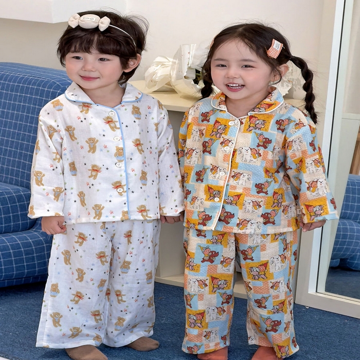 （总）妍景家居生活馆 2026新款儿童纱布纯棉全棉方格星星人+星星玩具熊套装