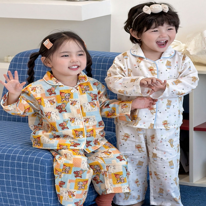 91家纺网 家纺一手货源 找家纺 （总）妍景家居生活馆 2026新款儿童纱布纯棉全棉方格星星人+星星玩具熊套装