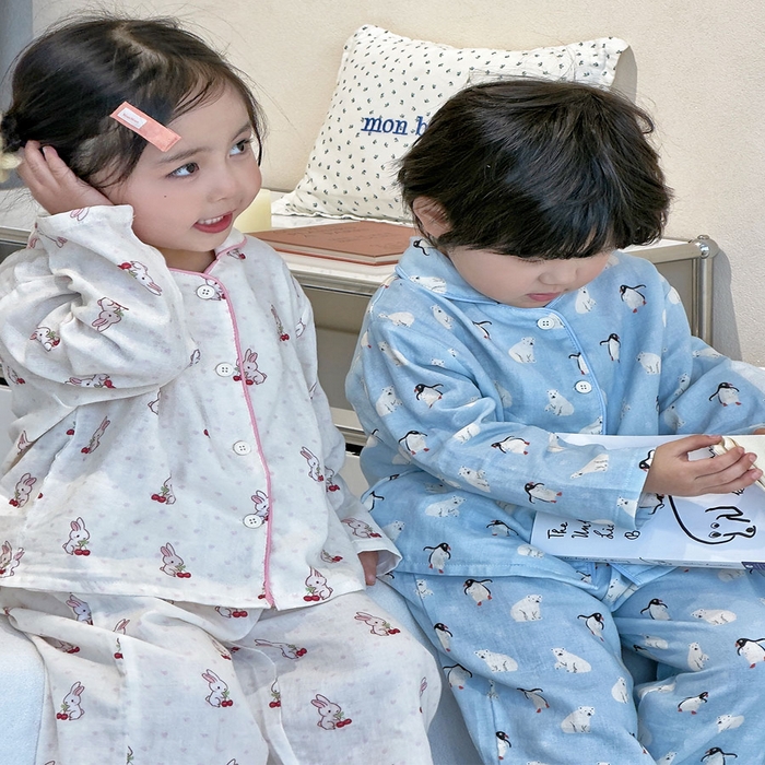 91家纺网 家纺一手货源 找家纺 （总）妍景家居生活馆 2026新款儿童纱布纯棉全棉北极熊+樱桃兔套装