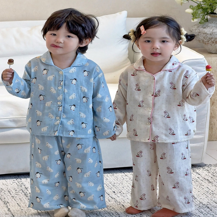 91家纺网 家纺一手货源 找家纺 （总）妍景家居生活馆 2026新款儿童纱布纯棉全棉北极熊+樱桃兔套装