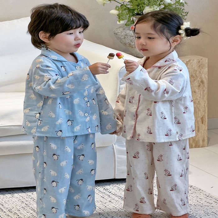 91家纺网 家纺一手货源 找家纺 （总）妍景家居生活馆 2026新款儿童纱布纯棉全棉北极熊+樱桃兔套装