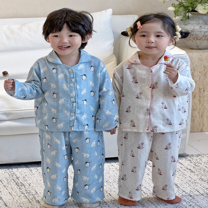 （总）妍景家居生活馆 2026新款儿童纱布纯棉全棉北极熊+樱桃兔套装