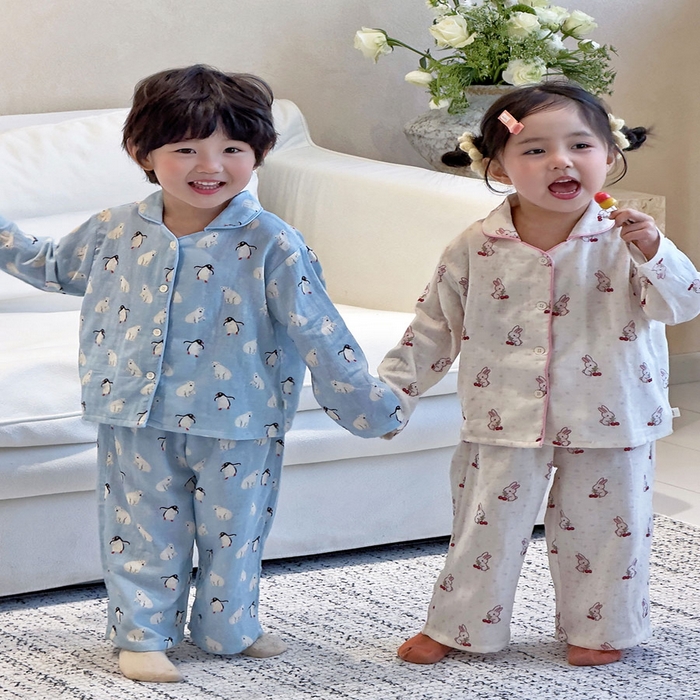 91家纺网 家纺一手货源 找家纺 （总）妍景家居生活馆 2026新款儿童纱布纯棉全棉北极熊+樱桃兔套装