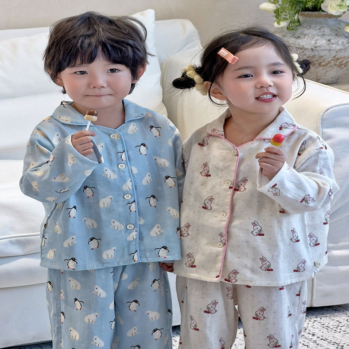 91家纺网 家纺一手货源 找家纺 （总）妍景家居生活馆 2026新款儿童纱布纯棉全棉北极熊+樱桃兔套装