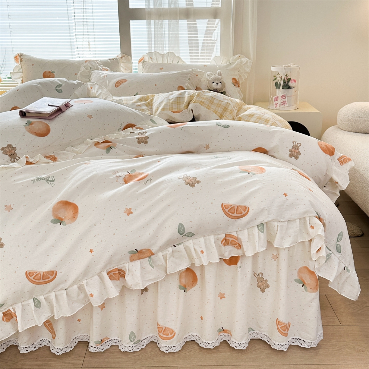 91家纺网 家纺一手货源 找家纺 （总）忘忧草 2026新款全棉夹棉印花床裙四件套单被套