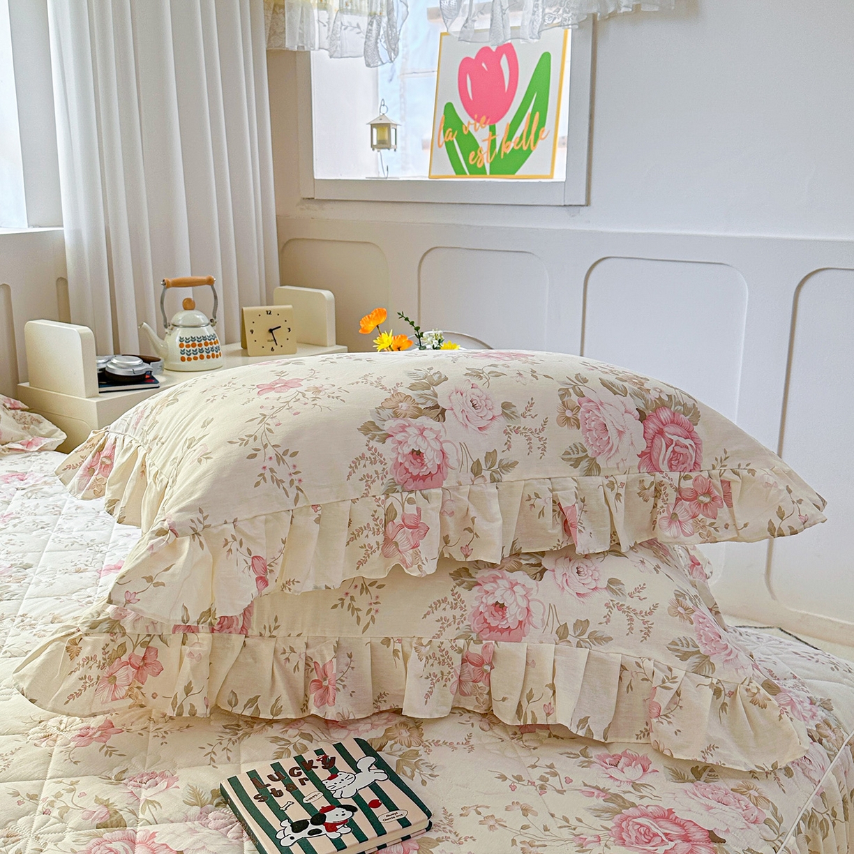 91家纺网 家纺一手货源 找家纺 忘忧草 2026新款全棉夹棉印花床裙四件套单被套 华庭庄园-米