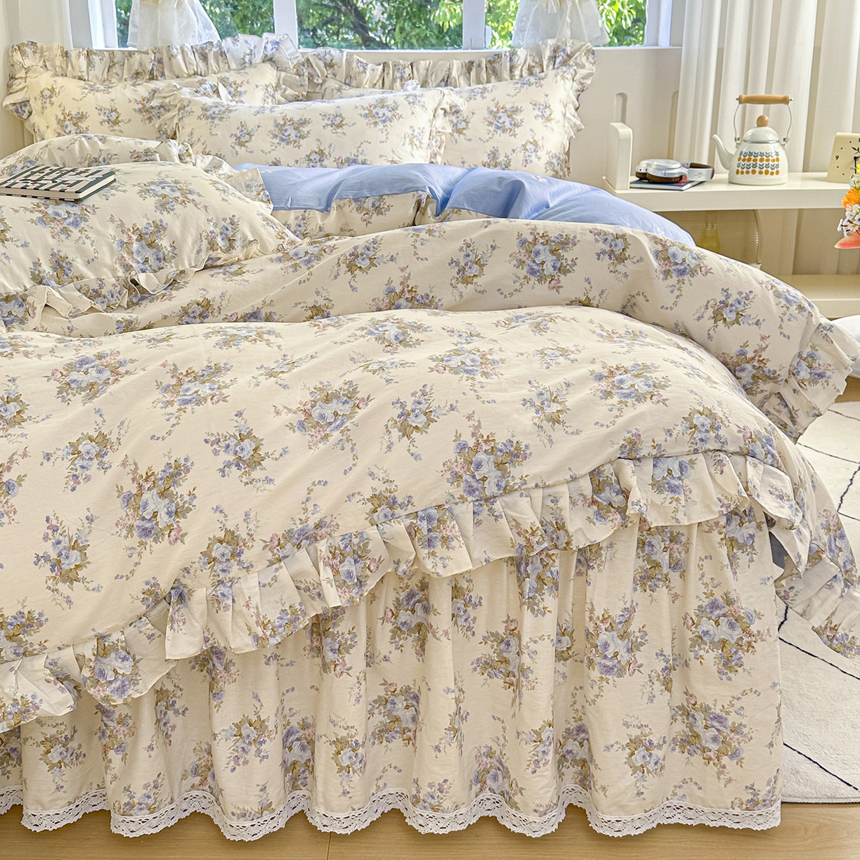 忘忧草 2026新款全棉夹棉印花床裙四件套单被套 云溪之境