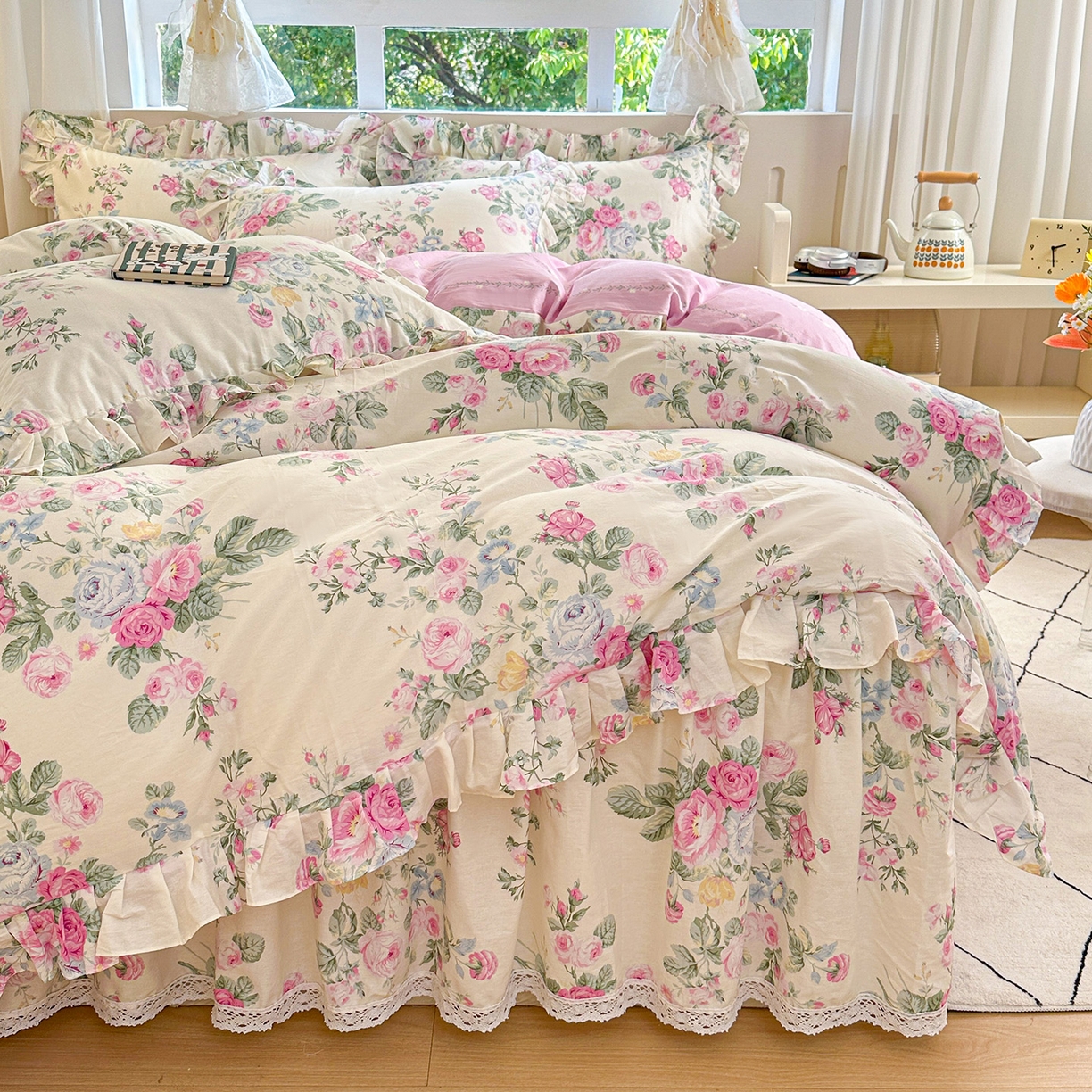 忘忧草 2026新款全棉夹棉印花床裙四件套单被套 可妮露