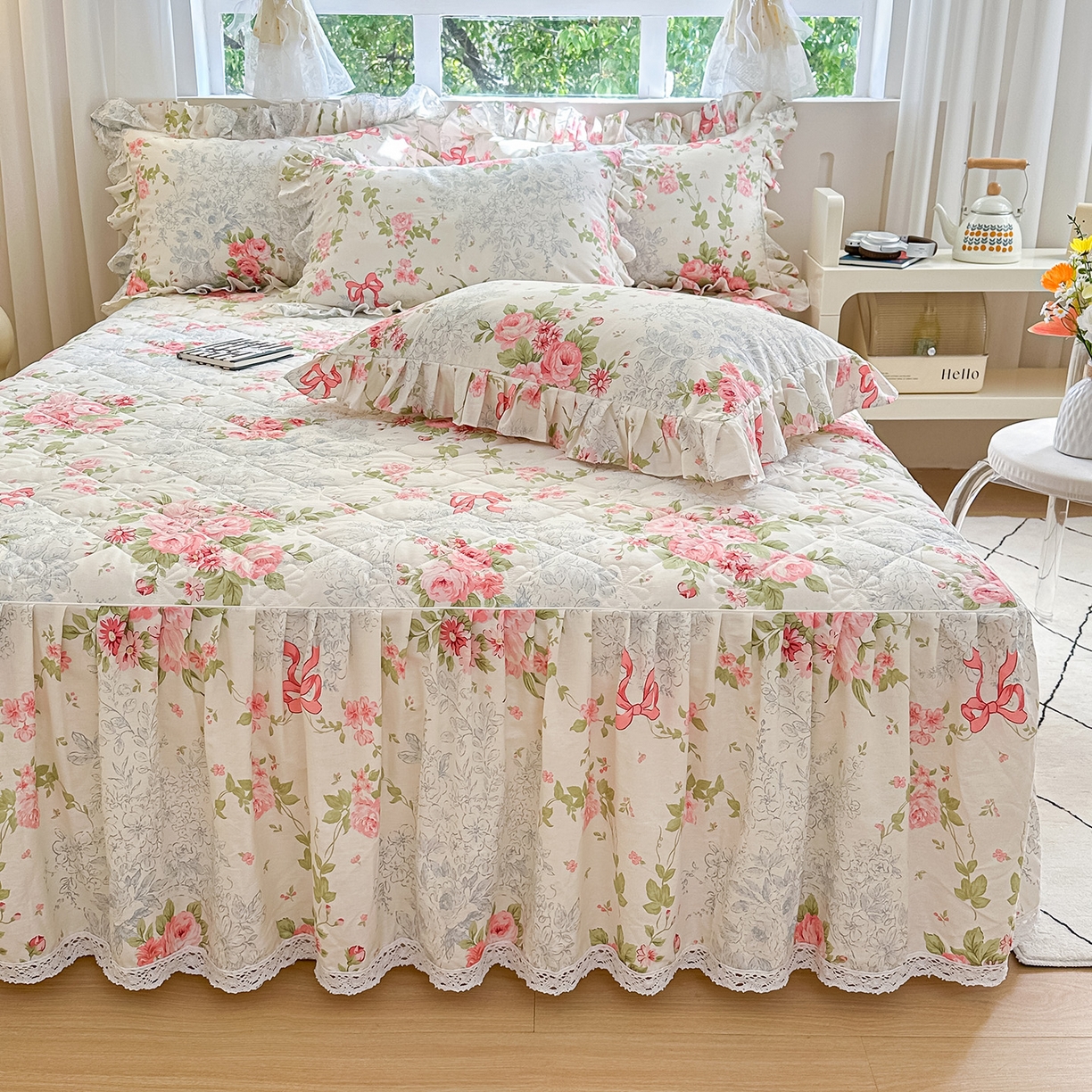 91家纺网 家纺一手货源 找家纺 忘忧草 2026新款全棉夹棉印花床裙四件套单被套 柏林花涧