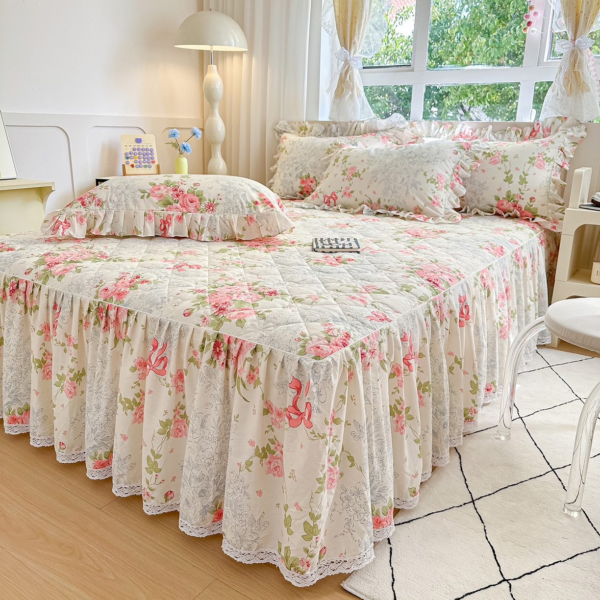 91家纺网 家纺一手货源 找家纺 忘忧草 2026新款全棉夹棉印花床裙四件套单被套 柏林花涧