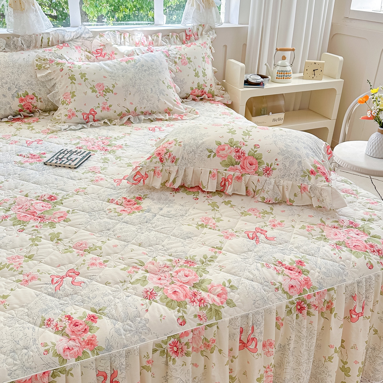 91家纺网 家纺一手货源 找家纺 忘忧草 2026新款全棉夹棉印花床裙四件套单被套 柏林花涧