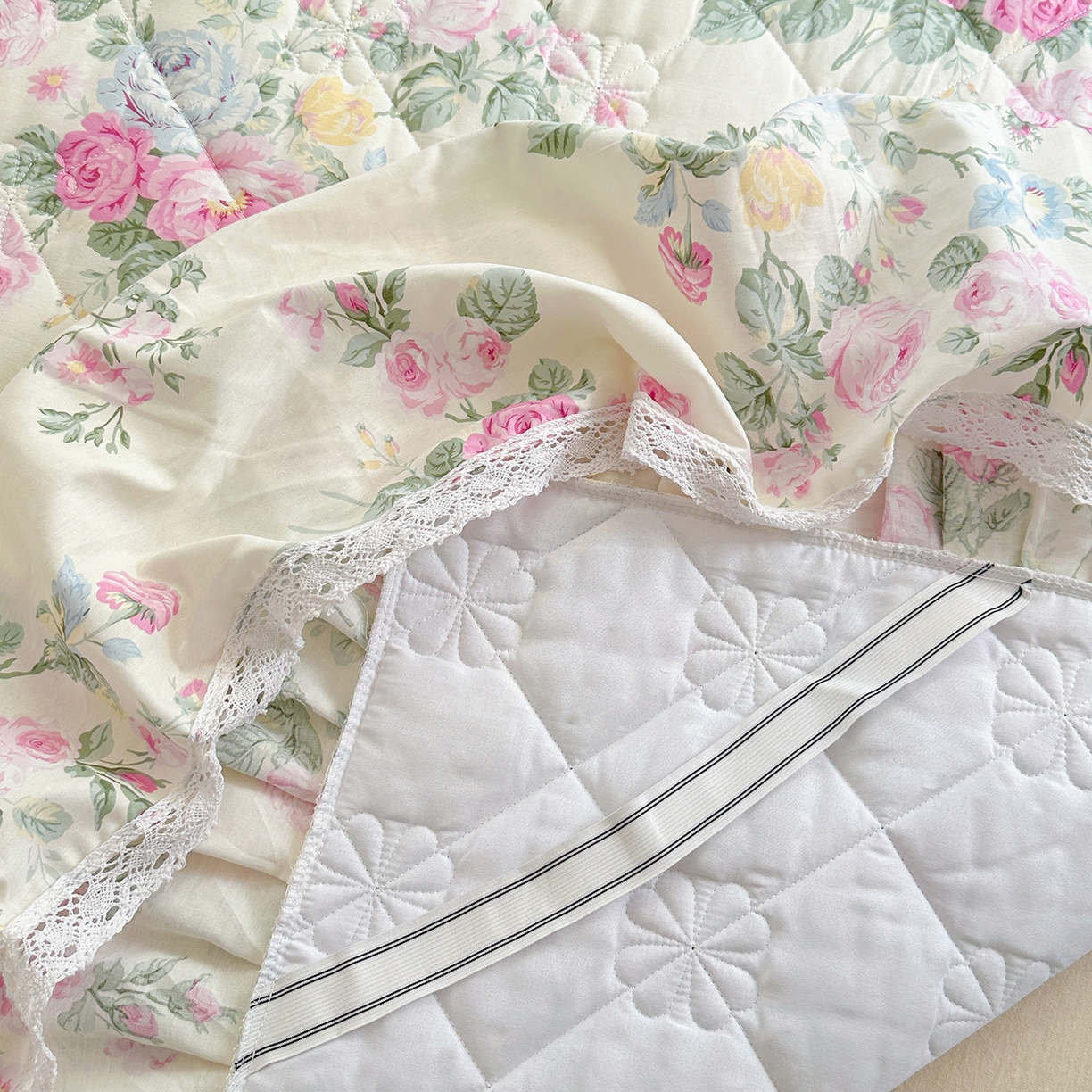 91家纺网 家纺一手货源 找家纺 忘忧草 2026新款全棉夹棉印花床裙四件套单被套 可妮露