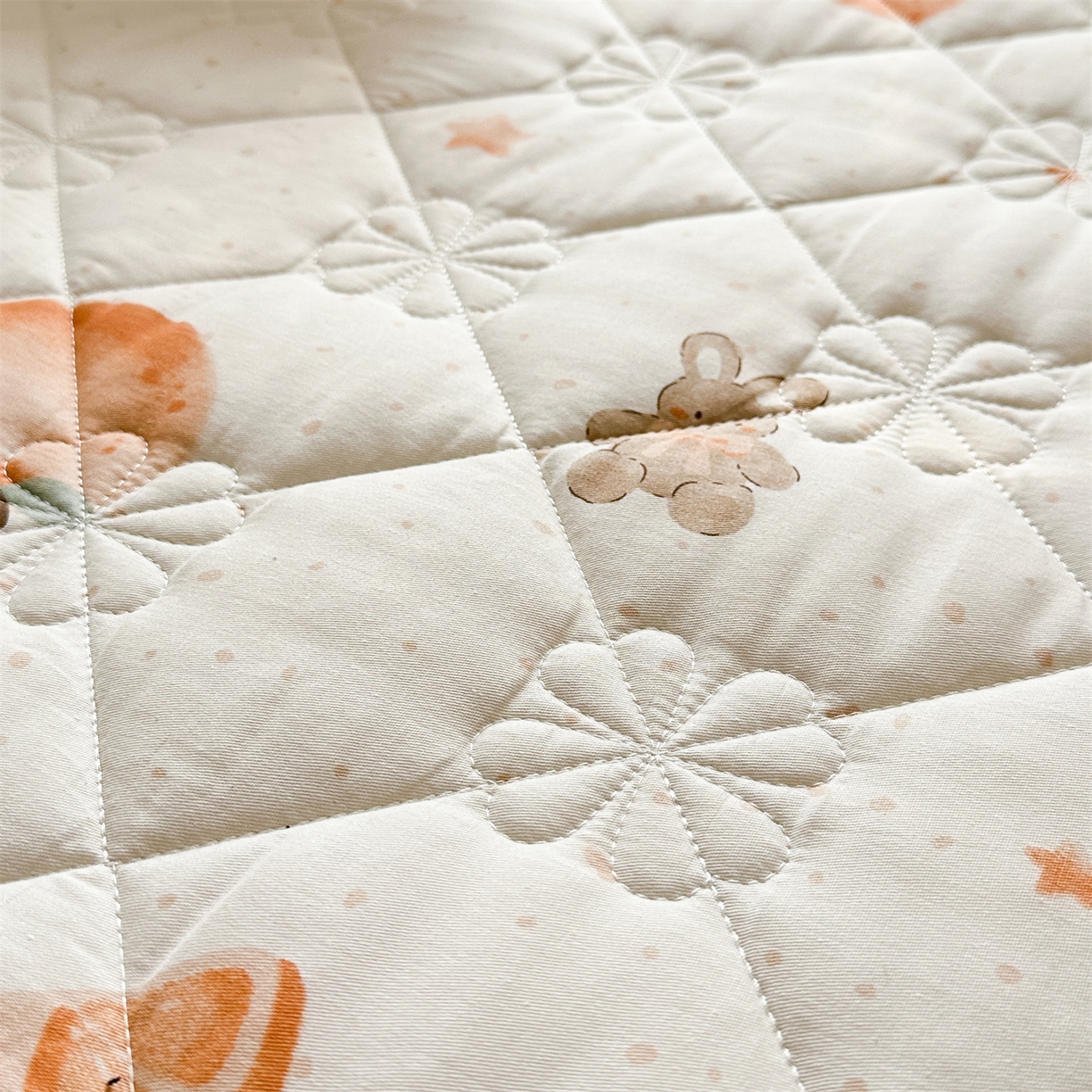 91家纺网 家纺一手货源 找家纺 忘忧草 2026新款全棉夹棉印花床裙四件套单被套 甜桔小兔