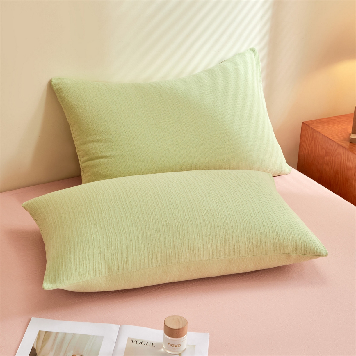 91家纺网 家纺一手货源 找家纺 恬思语家纺 2026春夏新款全棉色织大提花棉花夏被空调被夏凉被四件套芳华系列 芳华-绿粉