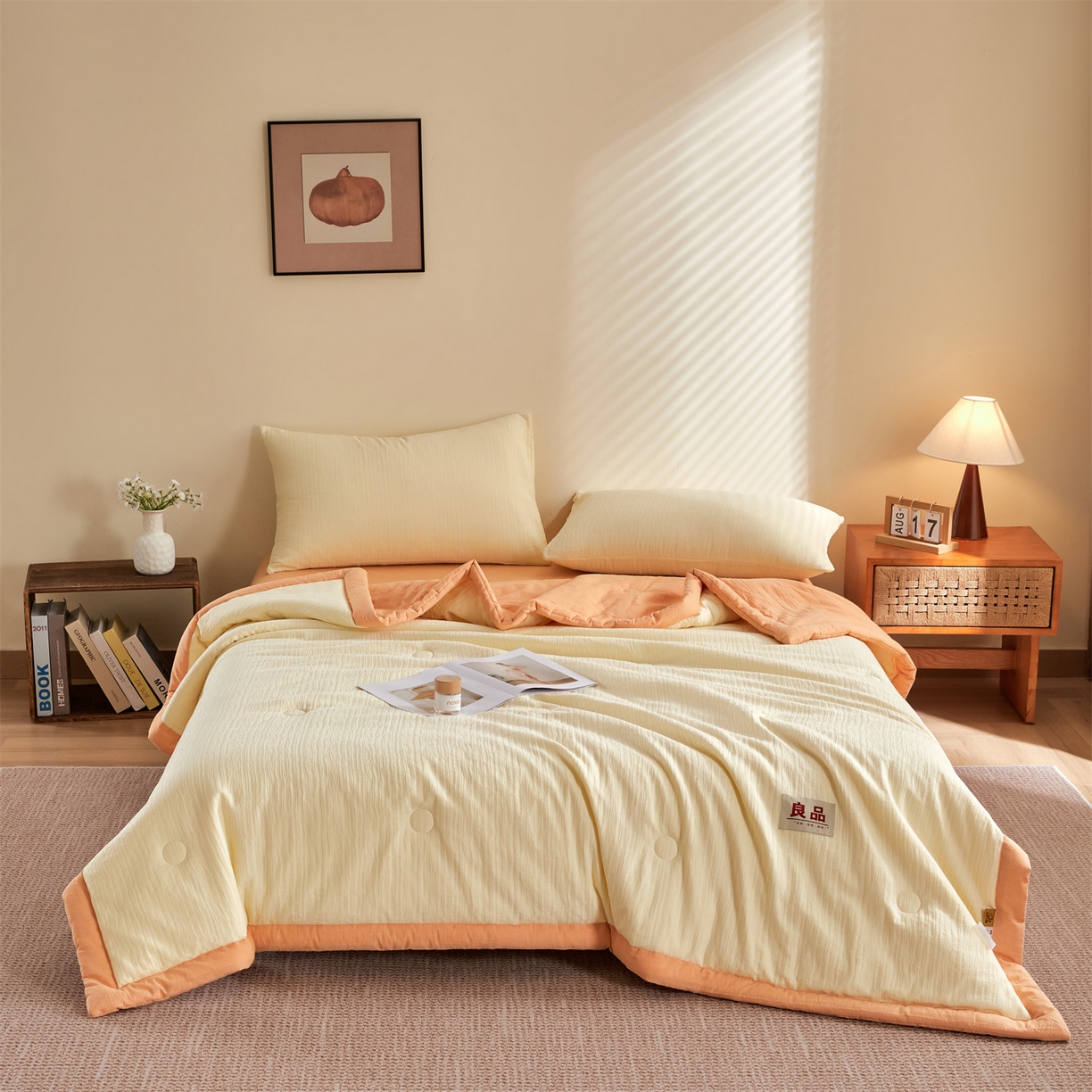 91家纺网 家纺一手货源 找家纺 恬思语家纺 2026春夏新款全棉色织大提花棉花夏被空调被夏凉被四件套芳华系列 芳华-黄橙