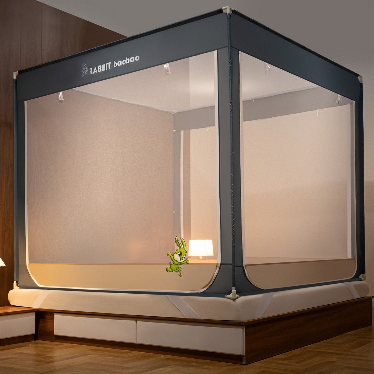 91家纺网 家纺一手货源 找家纺 （总）飞轮海 新款回底坐床三开门防摔强遮光花边蚊帐 Z38