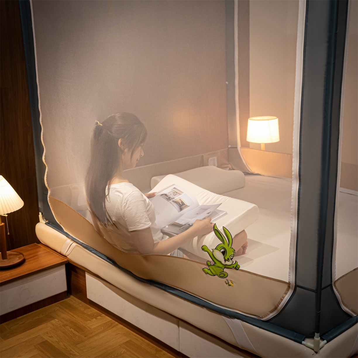 91家纺网 家纺一手货源 找家纺 飞轮海蚊帐 2026新款防蚊防摔加密网纱回底蚊帐-z90 流氓兔