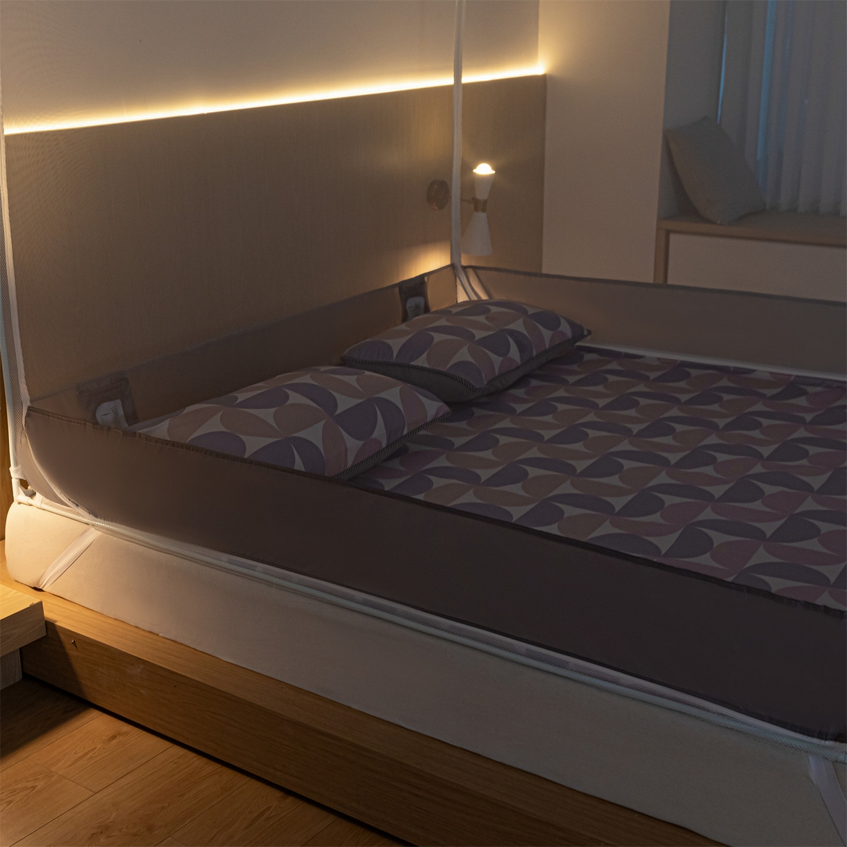 91家纺网 家纺一手货源 找家纺 飞轮海蚊帐 2026新款防蚊坐床式防滑蚊帐-Z70 几何半圆