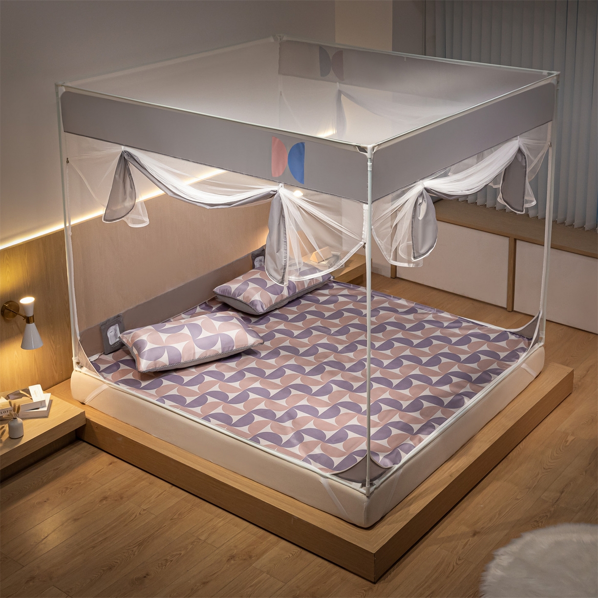 91家纺网 家纺一手货源 找家纺 飞轮海蚊帐 2026新款防蚊坐床式防滑蚊帐-Z70 几何半圆