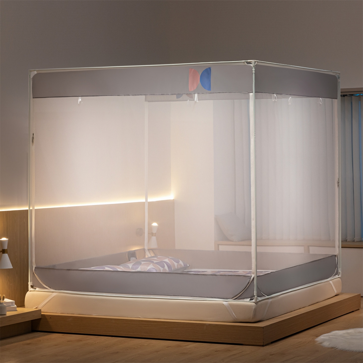 91家纺网 家纺一手货源 找家纺 飞轮海蚊帐 2026新款防蚊坐床式防滑蚊帐-Z70 几何半圆