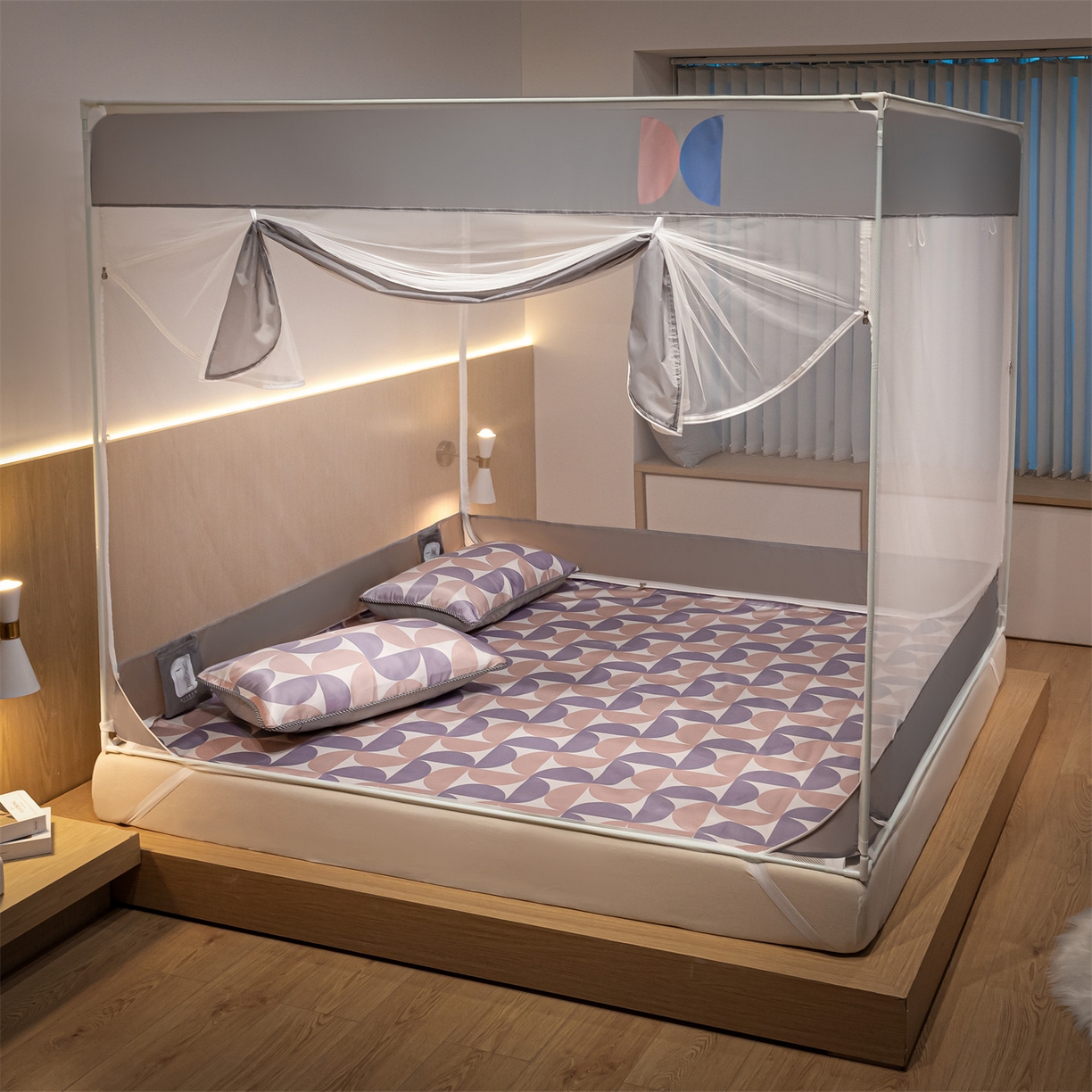 91家纺网 家纺一手货源 找家纺 飞轮海蚊帐 2026新款防蚊坐床式防滑蚊帐-Z70 几何半圆