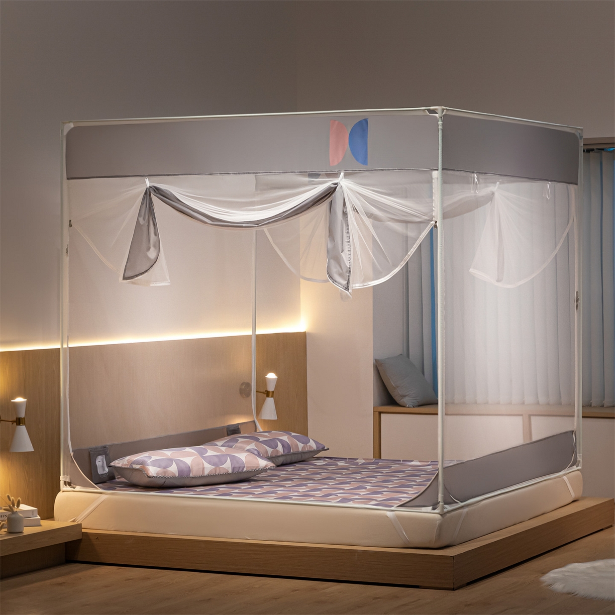 91家纺网 家纺一手货源 找家纺 飞轮海蚊帐 2026新款防蚊坐床式防滑蚊帐-Z70 几何半圆