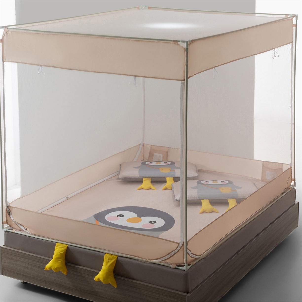 91家纺网 家纺一手货源 找家纺 飞轮海蚊帐 2026新款凉席蚊帐二合一坐床蚊帐-Z71 上学企鹅