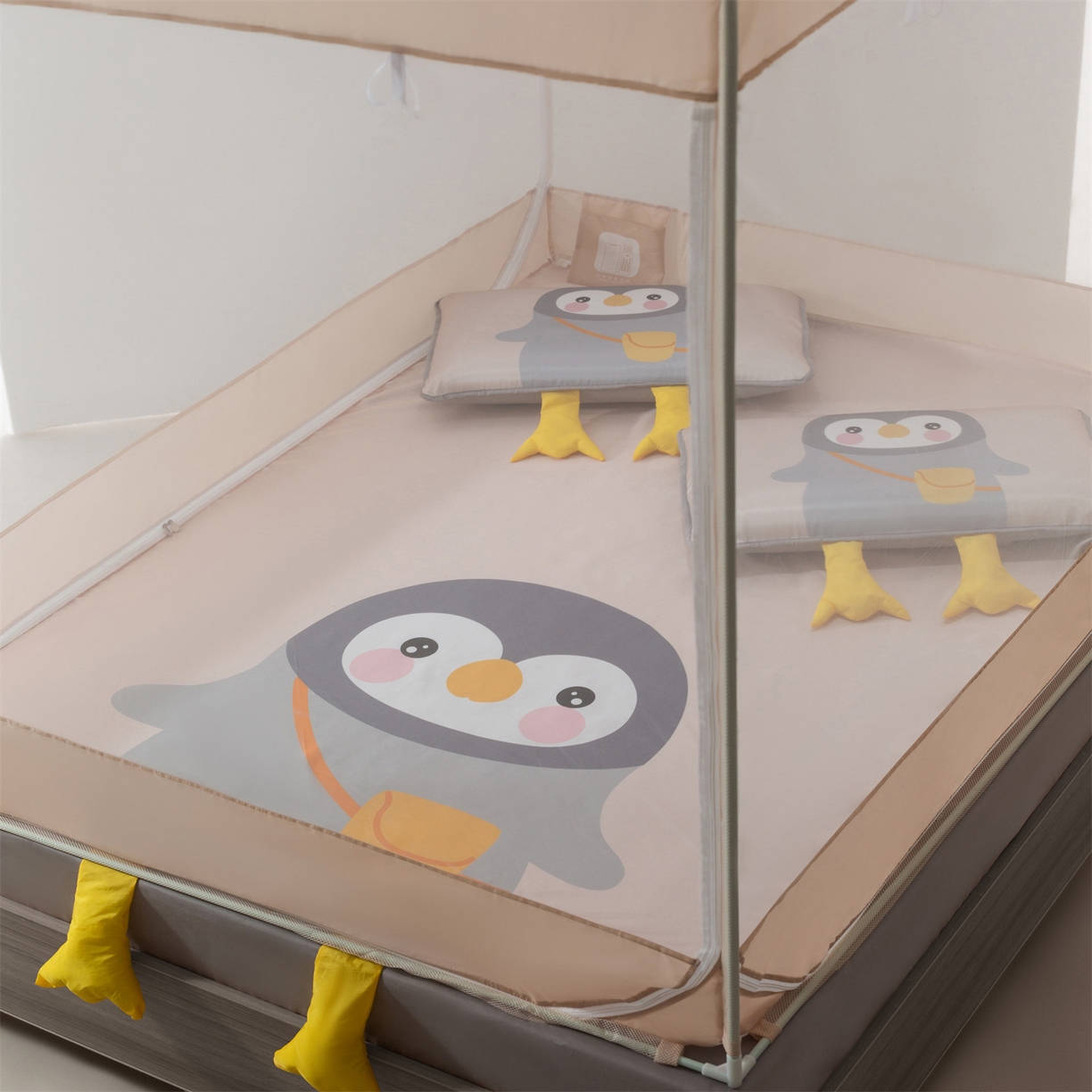 91家纺网 家纺一手货源 找家纺 飞轮海蚊帐 2026新款凉席蚊帐二合一坐床蚊帐-Z71 上学企鹅