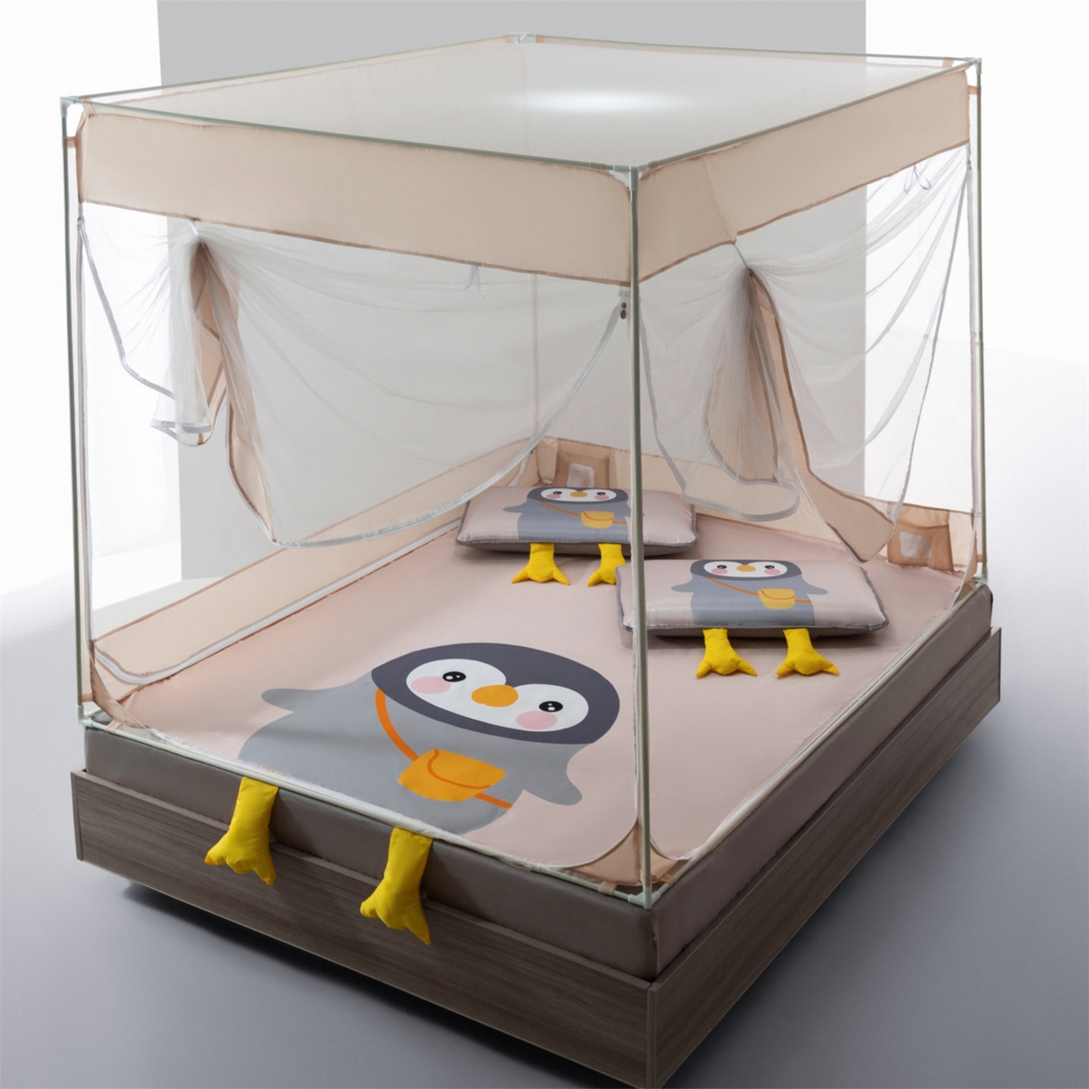 91家纺网 家纺一手货源 找家纺 飞轮海蚊帐 2026新款凉席蚊帐二合一坐床蚊帐-Z71 上学企鹅