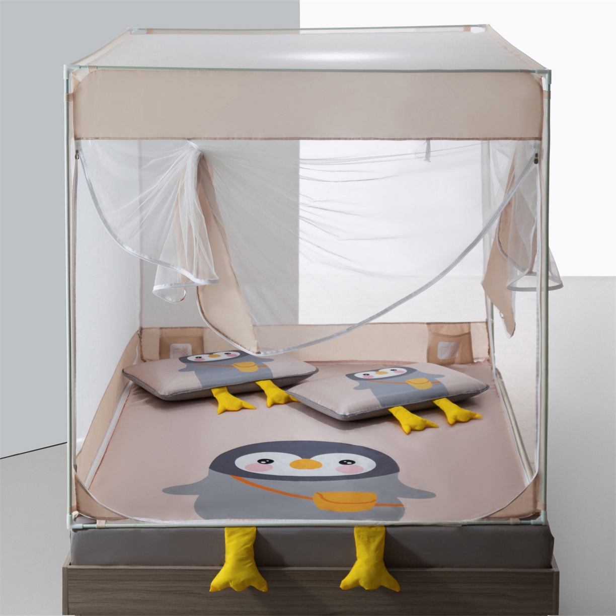 91家纺网 家纺一手货源 找家纺 飞轮海蚊帐 2026新款凉席蚊帐二合一坐床蚊帐-Z71 上学企鹅