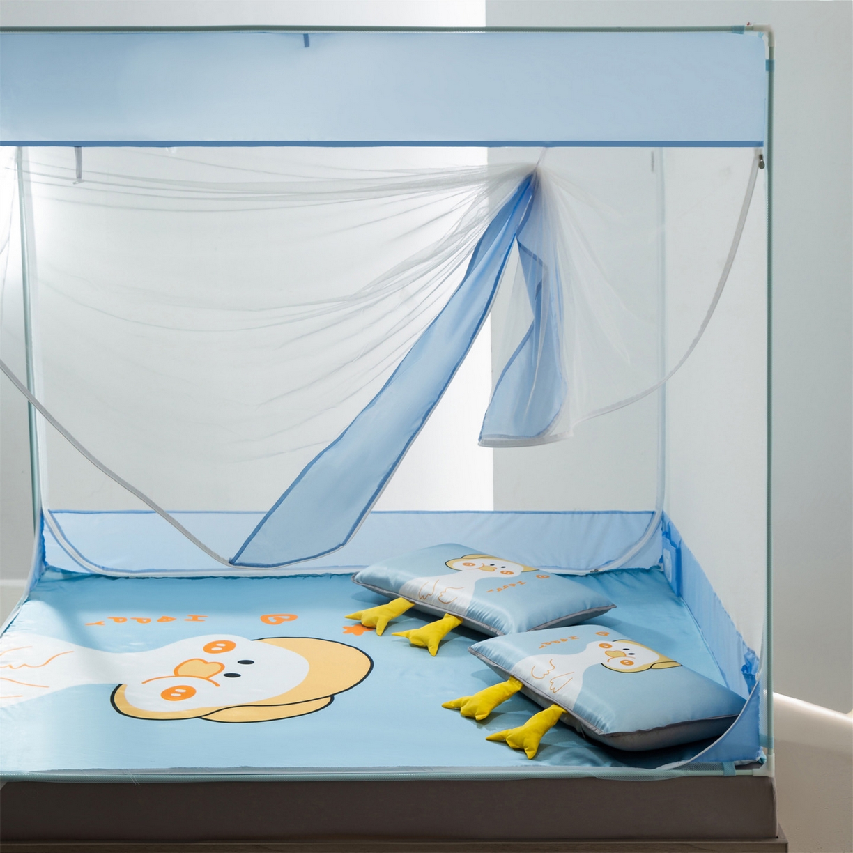 91家纺网 家纺一手货源 找家纺 飞轮海蚊帐 2026新款凉席蚊帐二合一坐床蚊帐-Z71 思索鸭