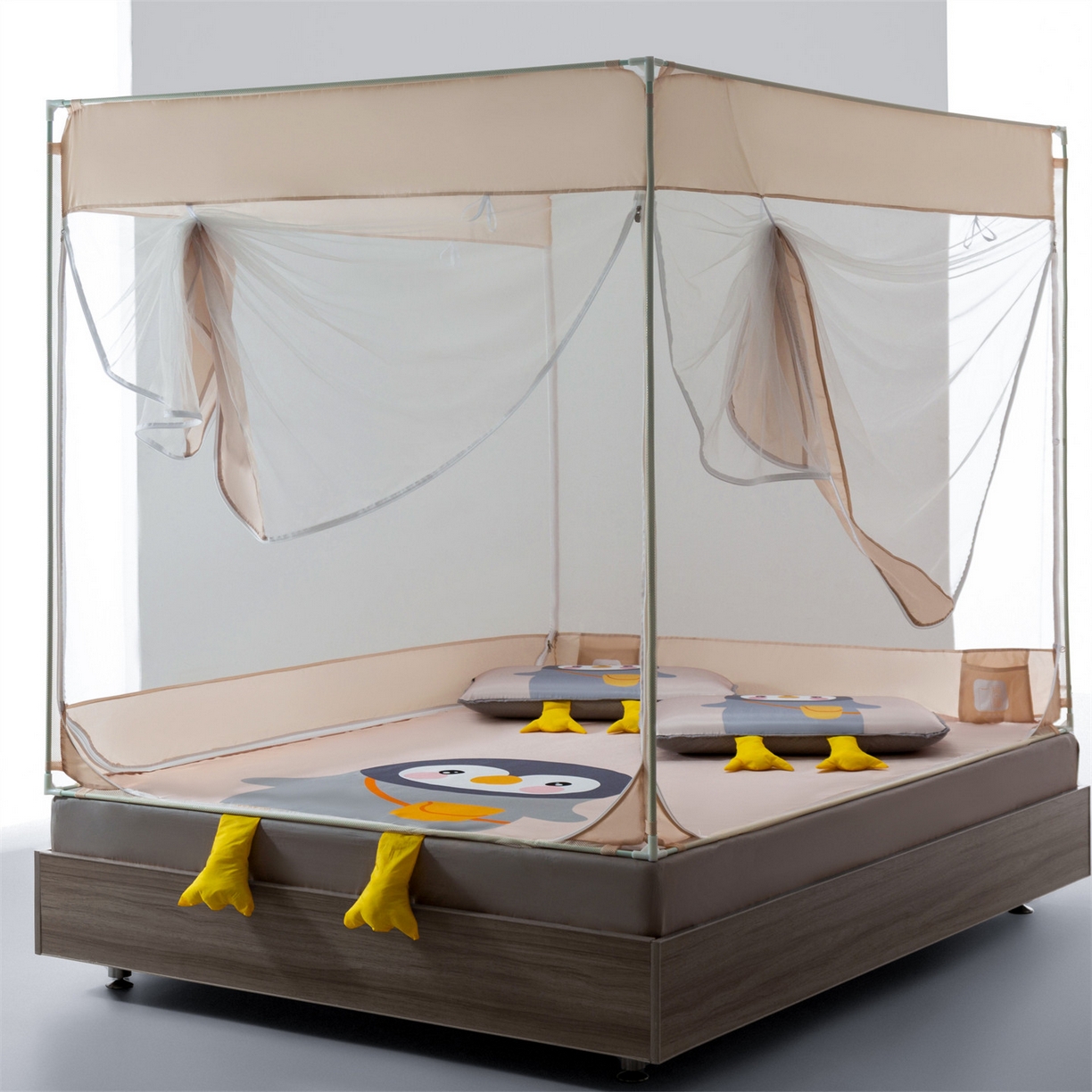 91家纺网 家纺一手货源 找家纺 飞轮海蚊帐 2026新款凉席蚊帐二合一坐床蚊帐-Z71 上学企鹅