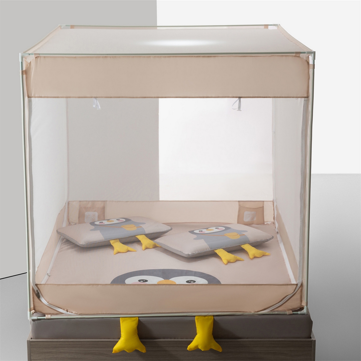 91家纺网 家纺一手货源 找家纺 飞轮海蚊帐 2026新款凉席蚊帐二合一坐床蚊帐-Z71 上学企鹅