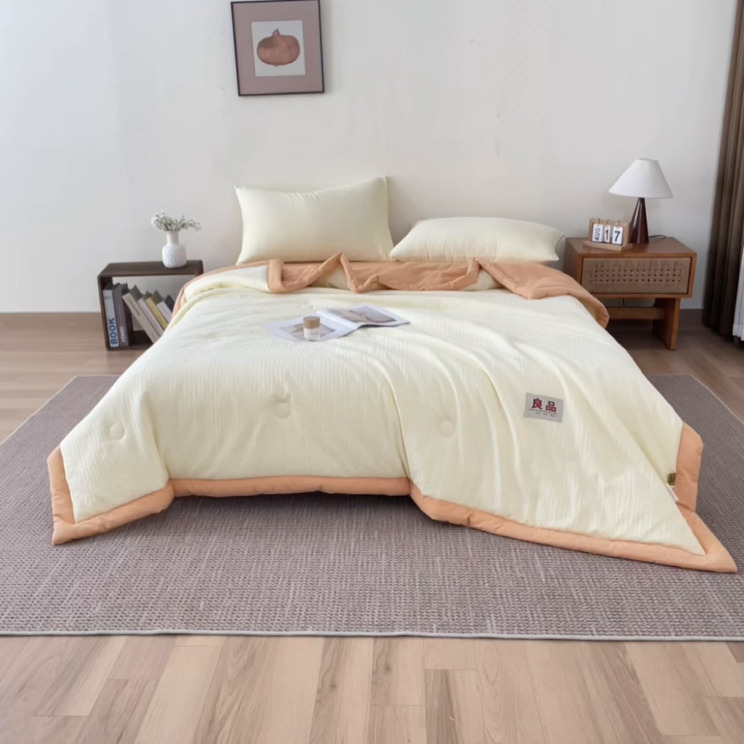 91家纺网 家纺一手货源 找家纺 恬思语家纺 2026春夏新款全棉色织大提花棉花夏被空调被夏凉被四件套芳华系列 芳华-黄橙