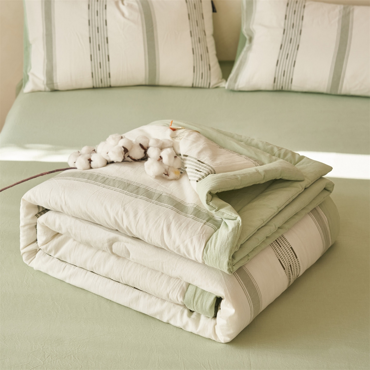 91家纺网 家纺一手货源 找家纺 恬思语家纺 2026春夏新款全棉色织大提花棉花夏被空调被夏凉被四件套如意系列 如意-绿
