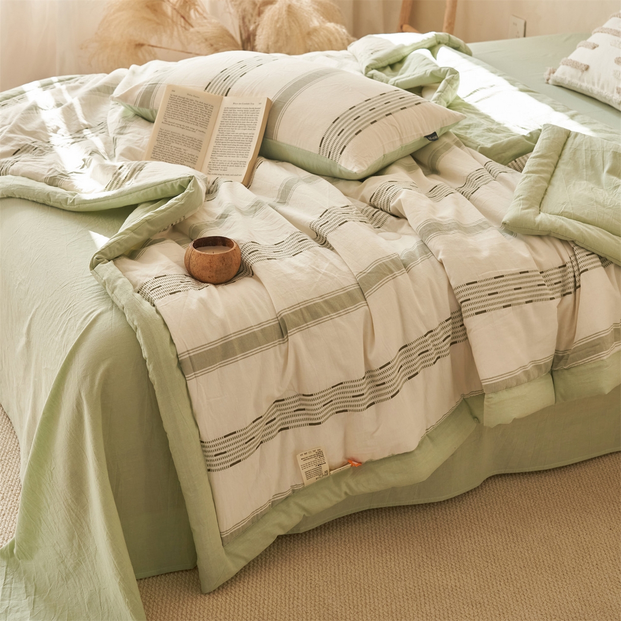 91家纺网 家纺一手货源 找家纺 恬思语家纺 2026春夏新款全棉色织大提花棉花夏被空调被夏凉被四件套如意系列 如意-绿