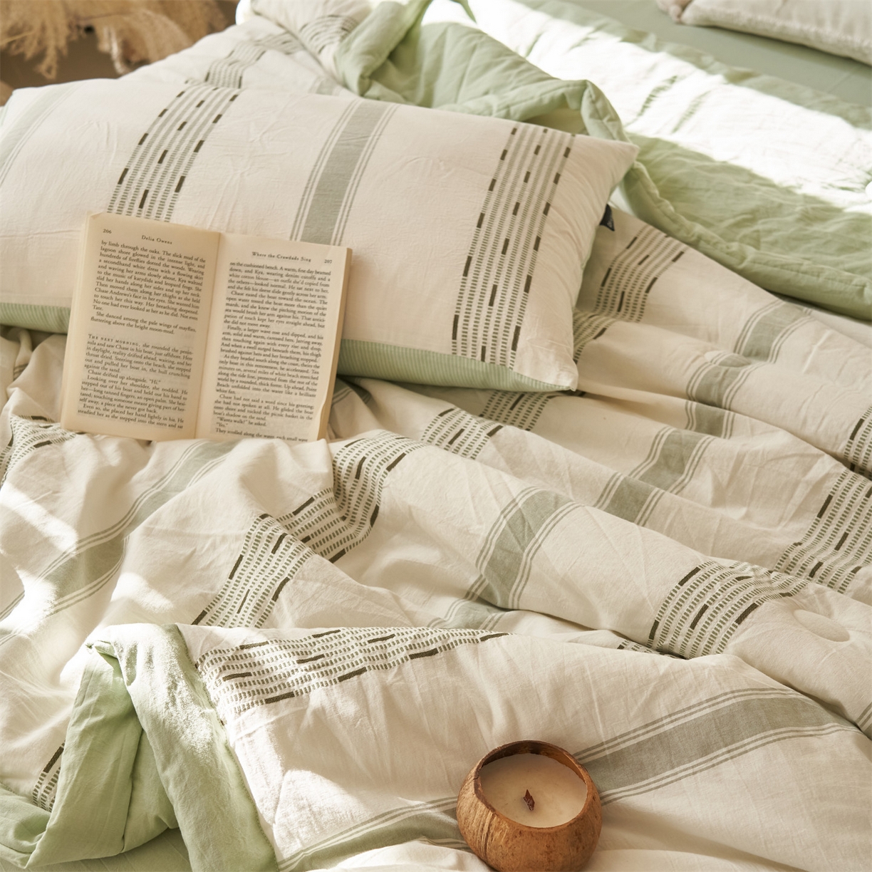 91家纺网 家纺一手货源 找家纺 恬思语家纺 2026春夏新款全棉色织大提花棉花夏被空调被夏凉被四件套如意系列 如意-绿