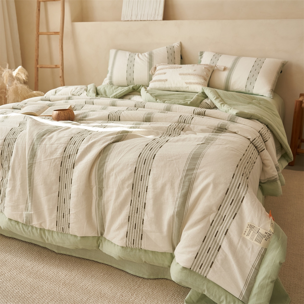 91家纺网 家纺一手货源 找家纺 恬思语家纺 2026春夏新款全棉色织大提花棉花夏被空调被夏凉被四件套如意系列 如意-绿