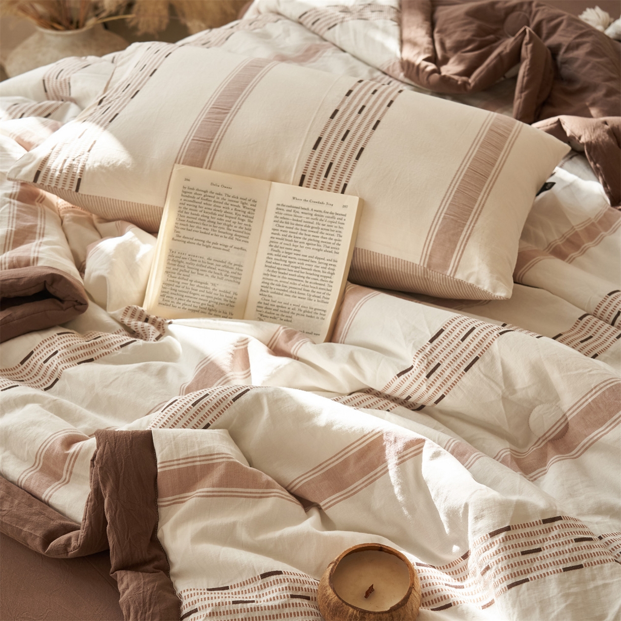 91家纺网 家纺一手货源 找家纺 恬思语家纺 2026春夏新款全棉色织大提花棉花夏被空调被夏凉被四件套如意系列 如意-棕