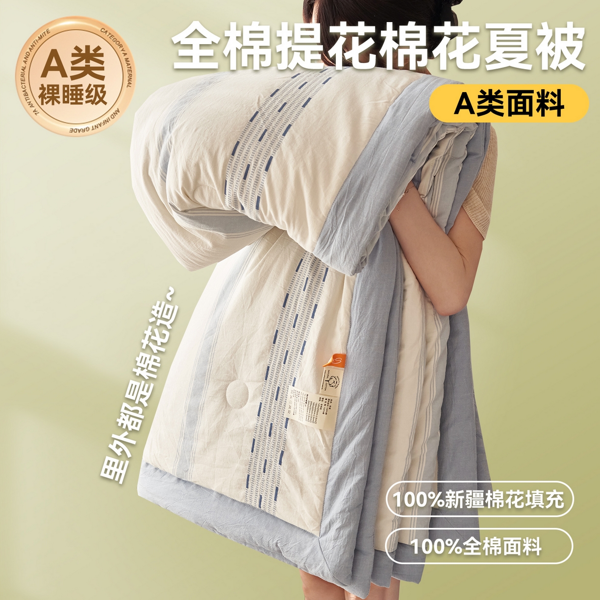 91家纺网 家纺一手货源 找家纺 恬思语家纺 2026春夏新款全棉色织大提花棉花夏被空调被夏凉被四件套如意系列 如意-蓝