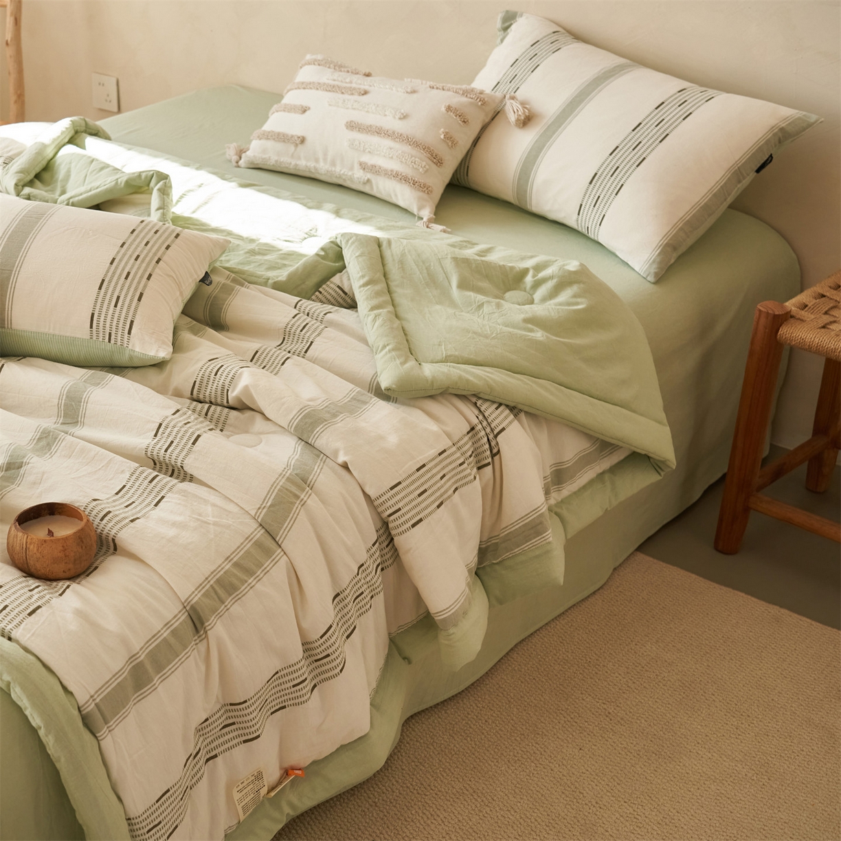 91家纺网 家纺一手货源 找家纺 恬思语家纺 2026春夏新款全棉色织大提花棉花夏被空调被夏凉被四件套如意系列 如意-绿