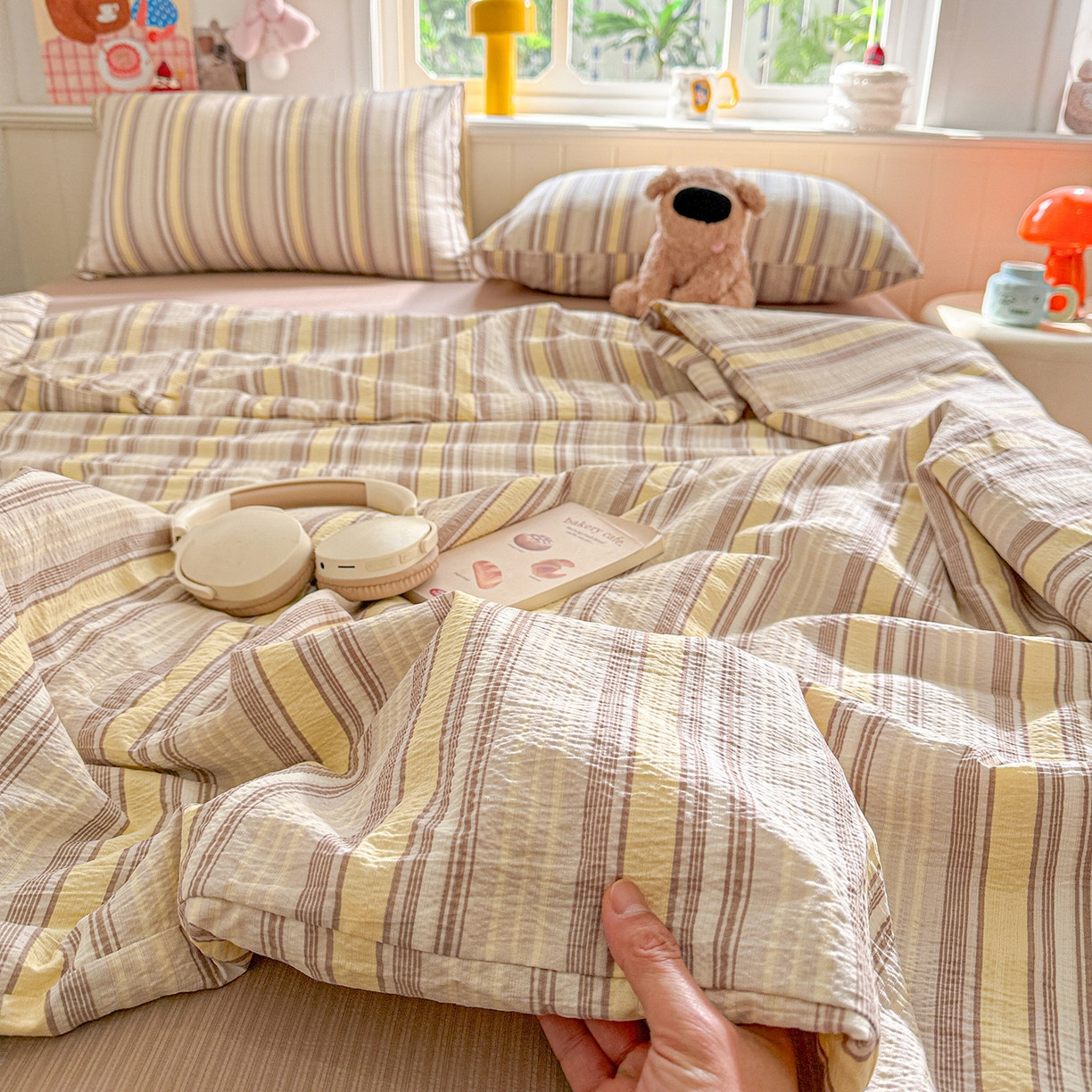 91家纺网 家纺一手货源 找家纺 N先生+V 13814689556 发大图/买家秀 2026新款A类无印风双层纱夏被夏凉被空调被 栖然-黄（夏被）