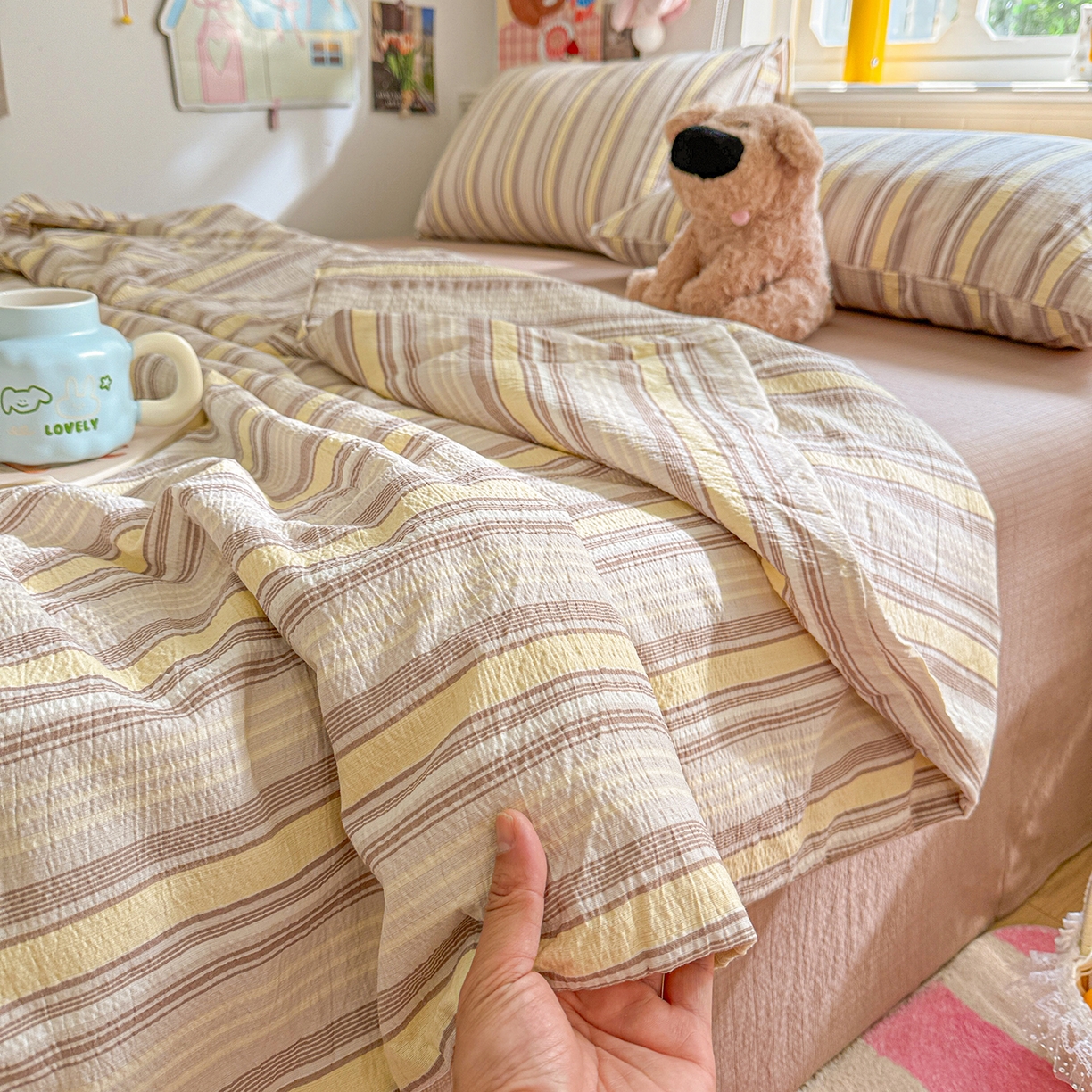 91家纺网 家纺一手货源 找家纺 N先生+V 13814689556 发大图/买家秀 2026新款A类无印风双层纱夏被夏凉被空调被 栖然-黄（夏被）