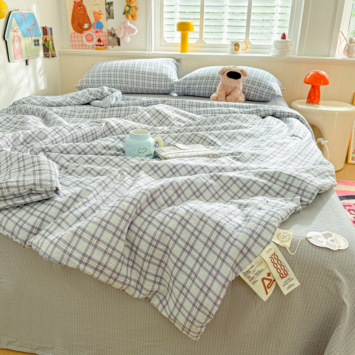 91家纺网 家纺一手货源 找家纺 N先生+V 13814689556 发大图/买家秀 2026新款A类无印风双层纱夏被夏凉被空调被 知禾-蓝（夏被）