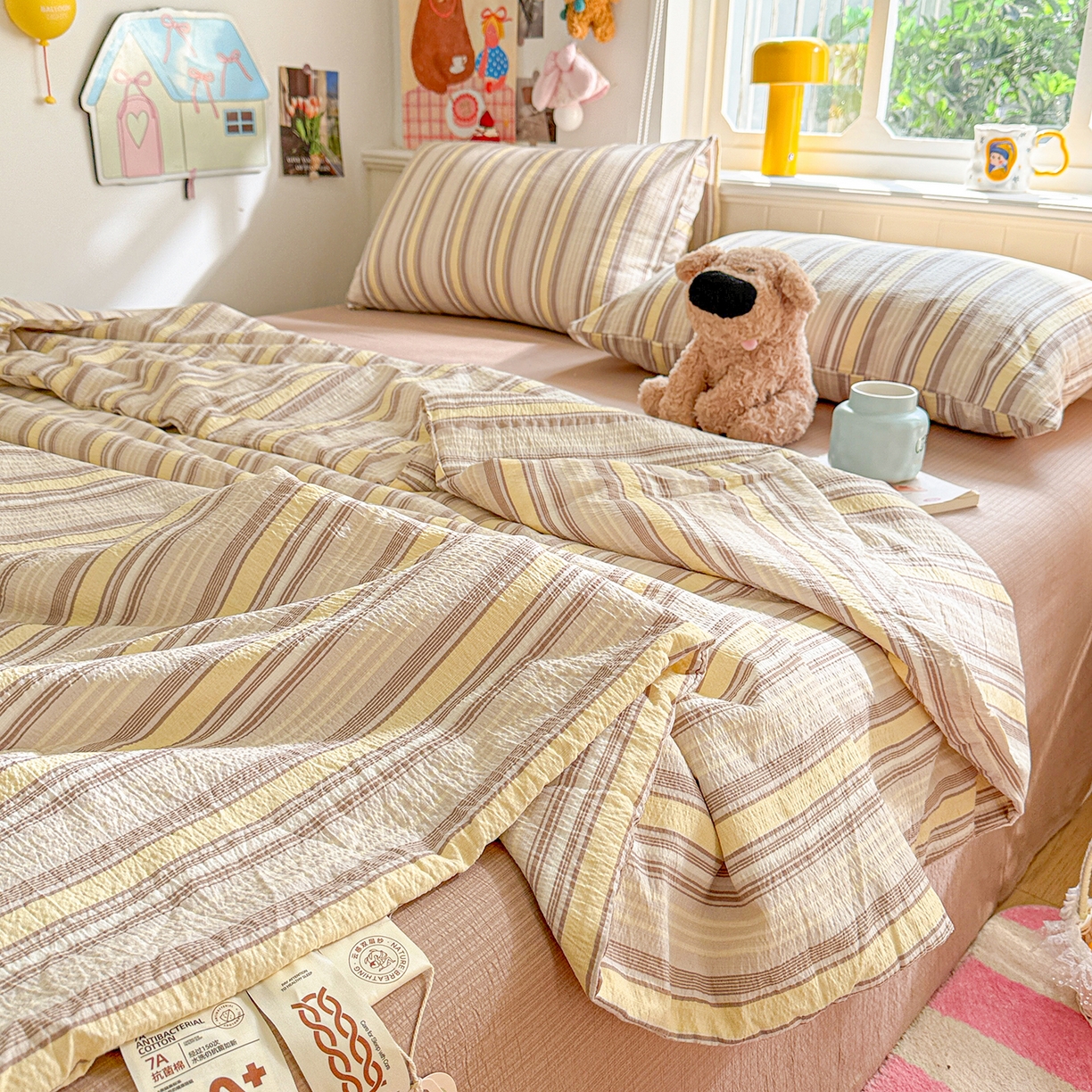 91家纺网 家纺一手货源 找家纺 N先生+V 13814689556 发大图/买家秀 2026新款A类无印风双层纱夏被夏凉被空调被 栖然-黄（夏被）