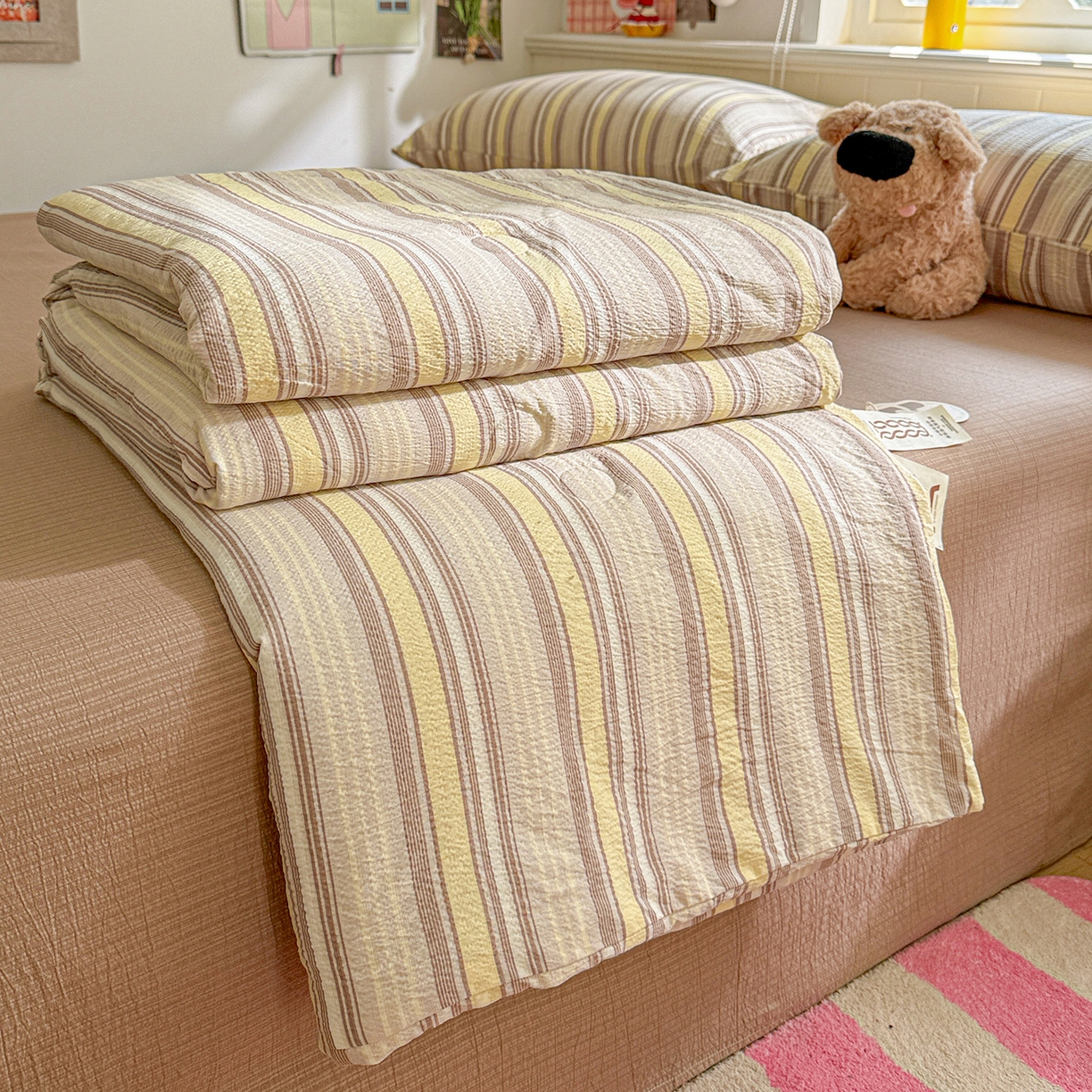 91家纺网 家纺一手货源 找家纺 N先生+V 13814689556 发大图/买家秀 2026新款A类无印风双层纱夏被夏凉被空调被 栖然-黄（夏被）