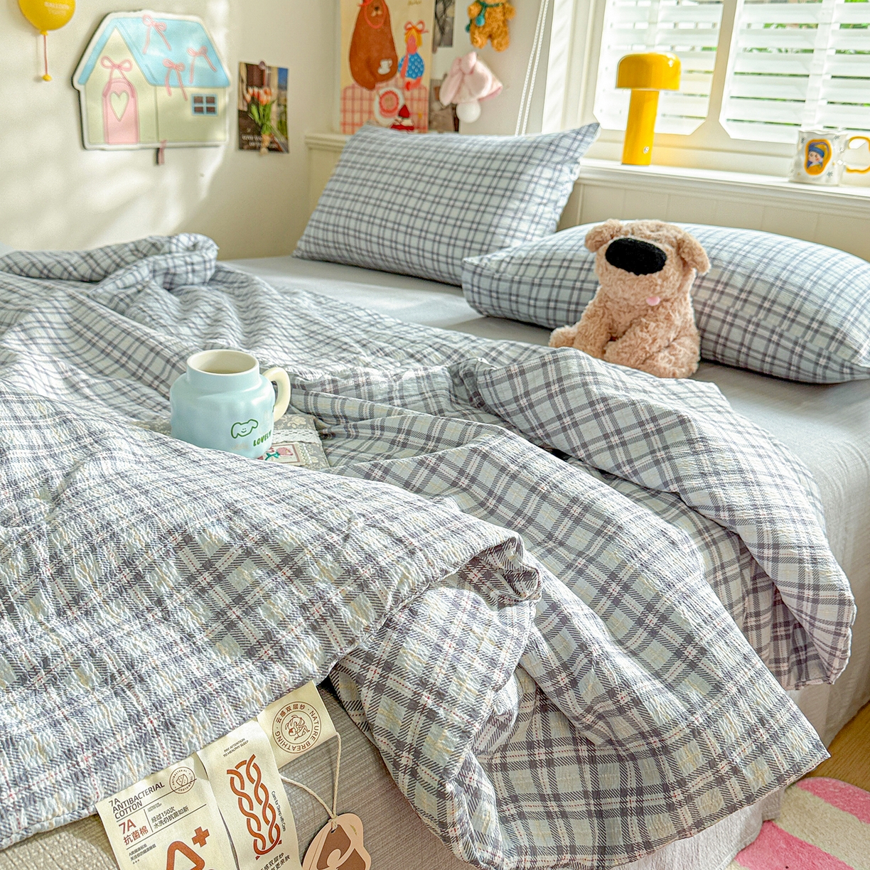 91家纺网 家纺一手货源 找家纺 N先生+V 13814689556 发大图/买家秀 2026新款A类无印风双层纱夏被夏凉被空调被 知禾-蓝（夏被）