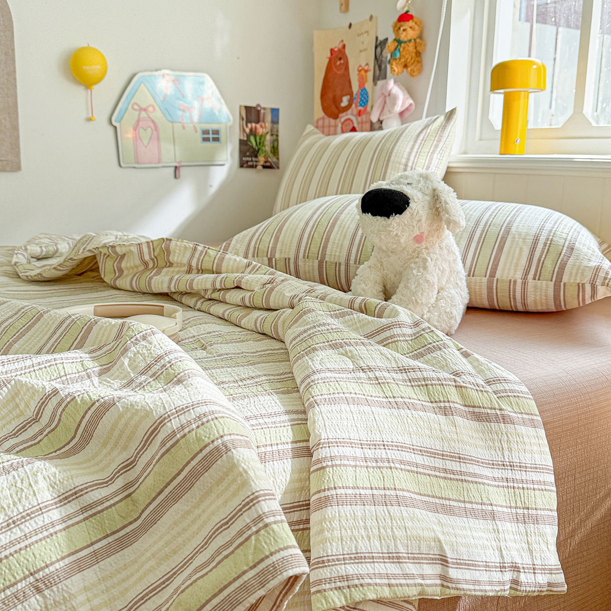 91家纺网 家纺一手货源 找家纺 N先生+V 13814689556 发大图/买家秀 2026新款A类无印风双层纱夏被夏凉被空调被 栖然-绿（夏被）