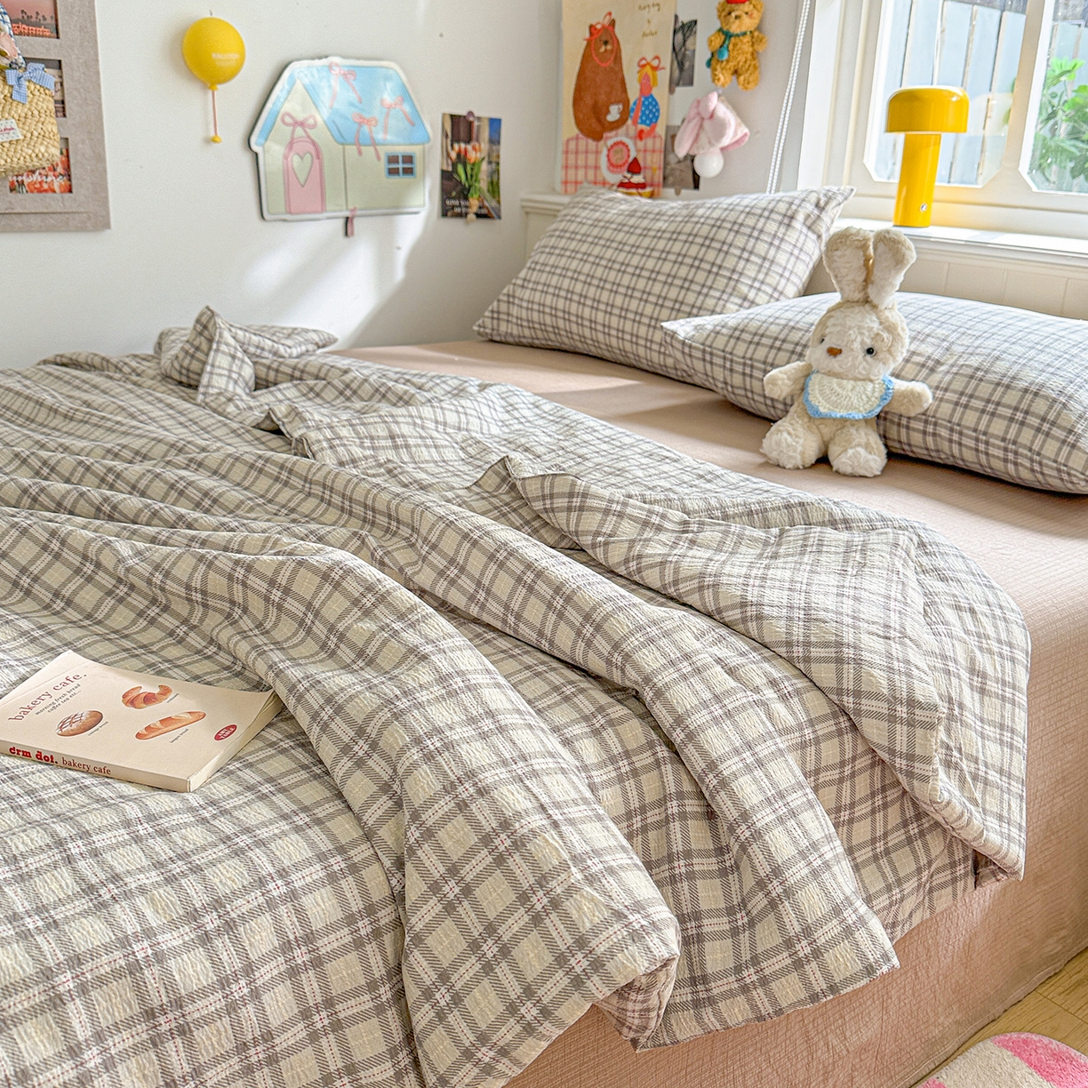 91家纺网 家纺一手货源 找家纺 N先生+V 13814689556 发大图/买家秀 2026新款A类无印风双层纱夏被夏凉被空调被 知禾-咖（夏被）